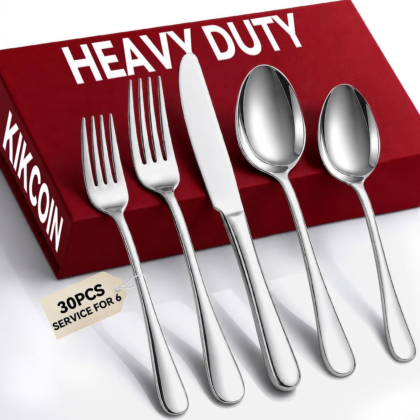 KIKCOIN 40 Pack Silverware Set for 8, Food-Grade Stainless Steel Flatware Set, Heavy Duty Mirror Polished Cutlery Utensils Set with Knives Spoons and Forks Set for Home Kitchen Restaurant Wedding