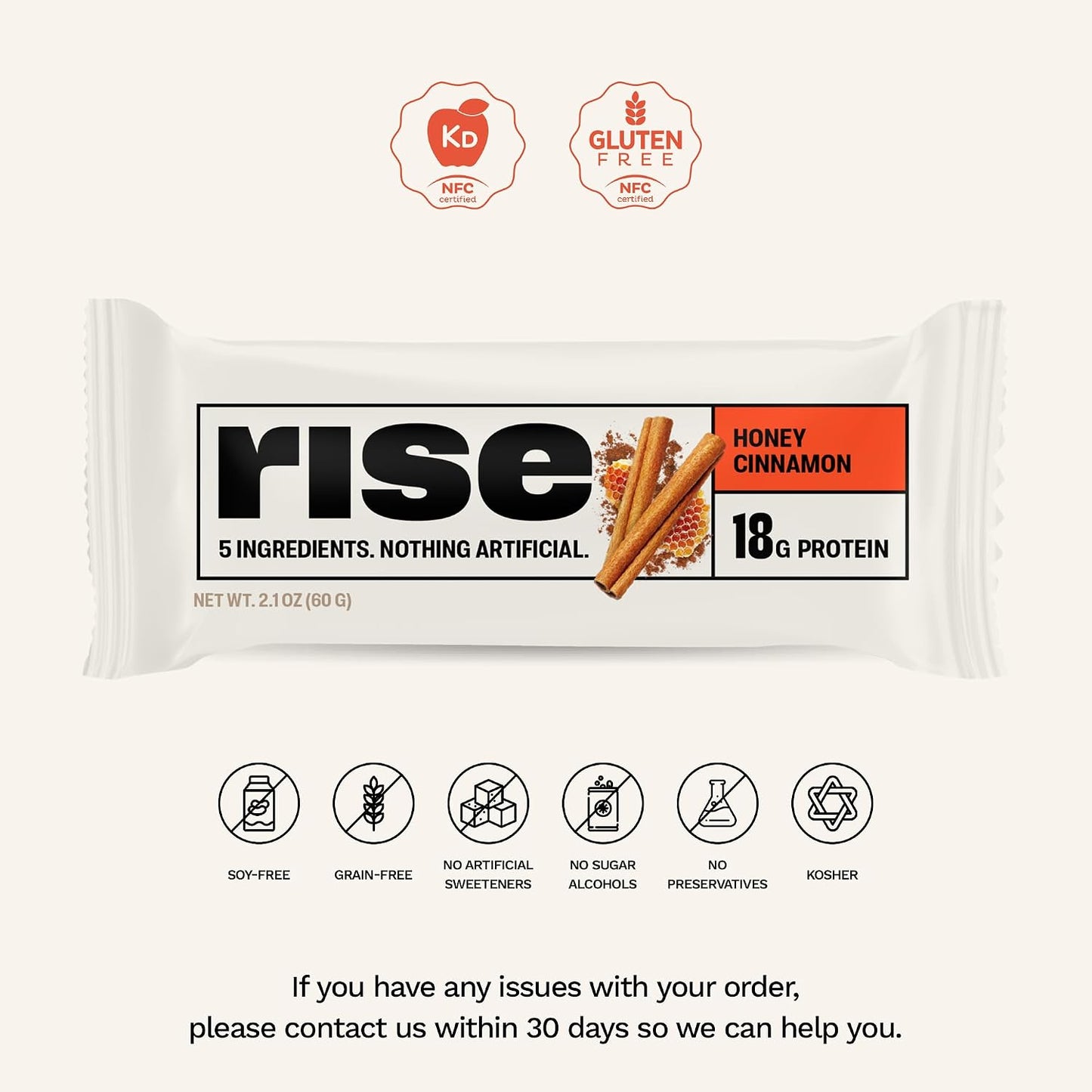 Rise Whey Protein Bars - Honey Cinnamon, 18g Protein, Gluten-Free, Soy-Free