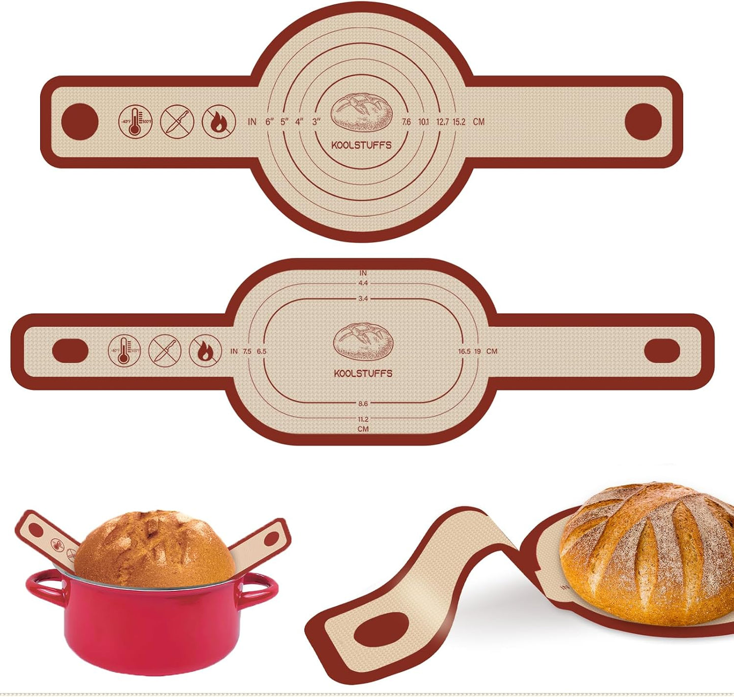 2 PCS Silicone Bread Sling for Dutch Oven, Red | Non-Stick & Reusable Bread Baking Supplies with Extra Long Handles, Easily Transfer Sourdough, Dishwasher Safe, Round