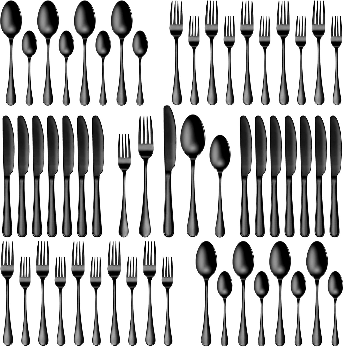 20 Pcs Black Silverware Set, Food-Grade Stainless Steel Flatware Set for 4, Square Cutlery Set, Mirror Polished Tableware Eating Utensils Set for Kitchen, Include Knife Fork Spoon Set,Dishwasher Safe