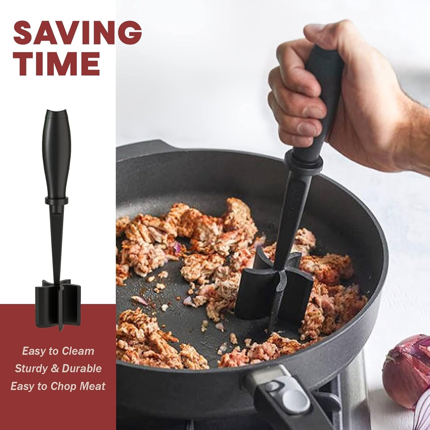 PGYARD Meat Chopper Hamburger Grinder, Kitchen Smasher for Ground Beef | Heat Resistant, 5 Nylon Blade, Burger Grinder Potato Mix Tool, Meat & Poultry Tenderizers, Dishwasher Safe, Black