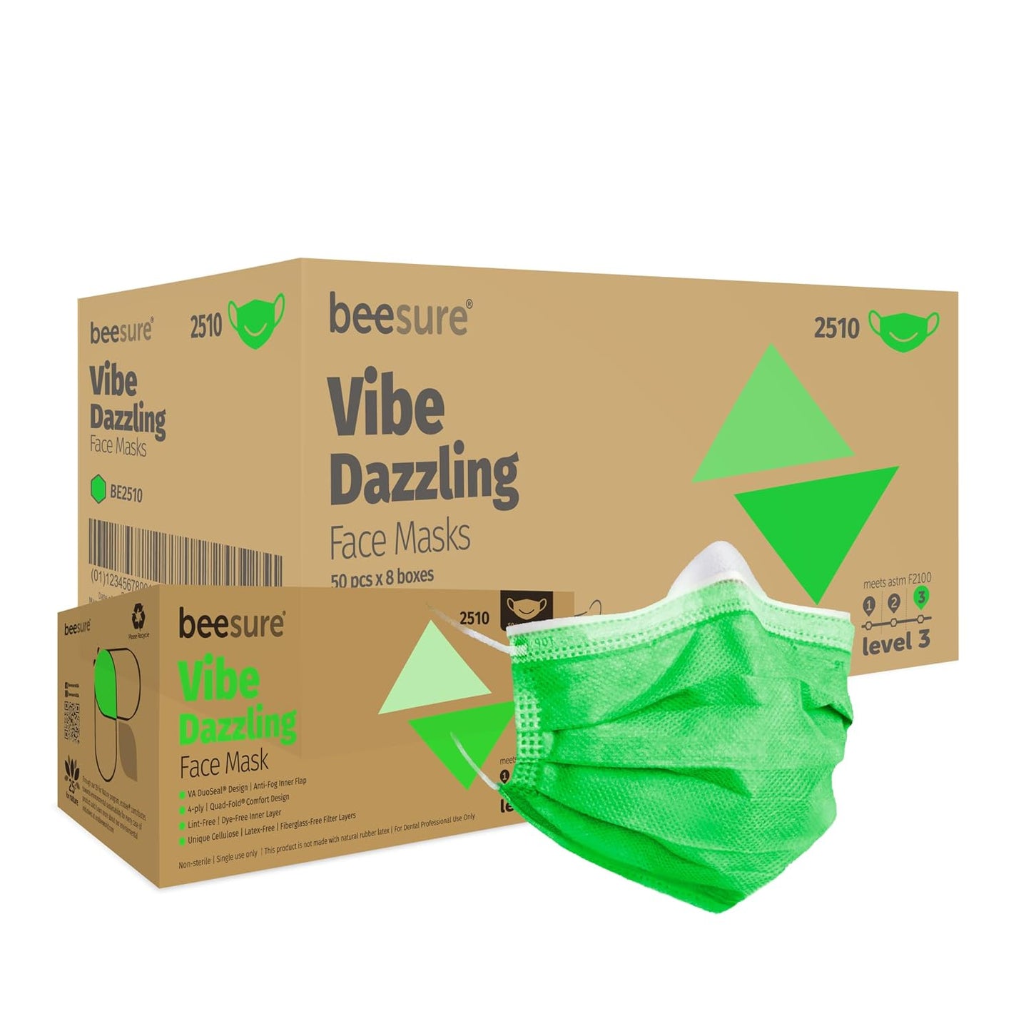 BeeSure Vibe Face Masks, Glamorous Pink, Latex-Free, Pack of 50
