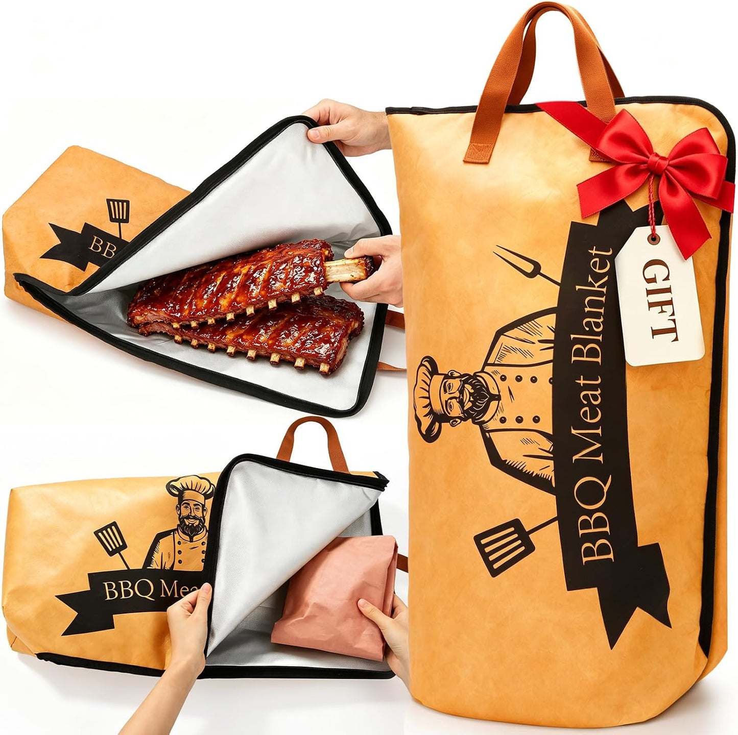 Bolycen 21 in BBQ Blanket for Resting Meat, Insulated Meat Resting Bag | Smoker Accessories, Gift for Men, 5-Layer, Wide Mouth, Reusable, Leak-Resistant, Foldable, for Turkey, Brisket and Pork