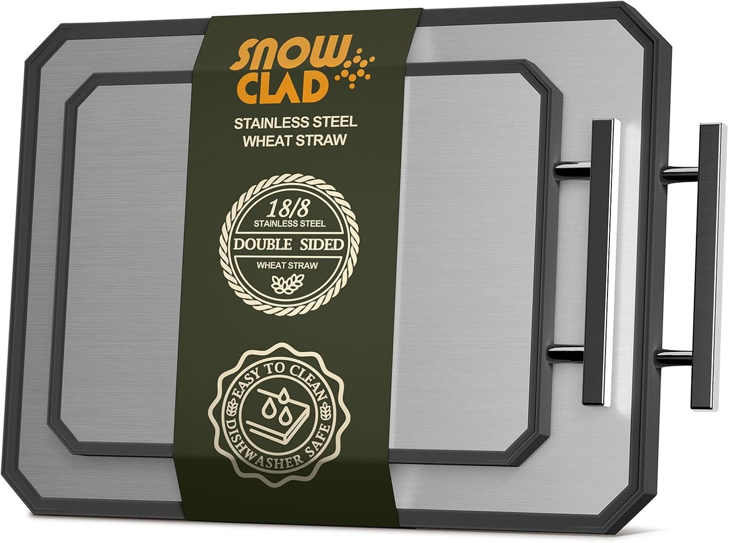SNOWCLAD Stainless Steel Cutting Board,Non Toxic chopping for kitchen | Metal Cutting Board,Double Sided Stainless Steel/Wheat straw pp Large for meat,Dishwasher Safe [16*11Inch]