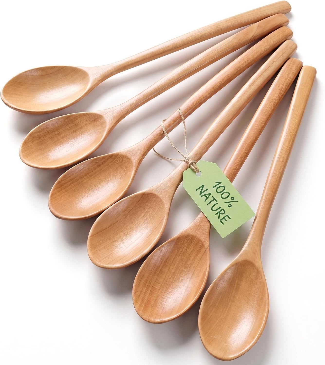 HAKSEN 2 PCS Wooden Cooking Spoons, Natural Acacia Wood Kitchen Utensil | 12 Inch Wooden Mixing Spoons for Baking, Tasting, Stirring Food, Comfort Grip, Durable, Kitchen Cooking Gifts for Women