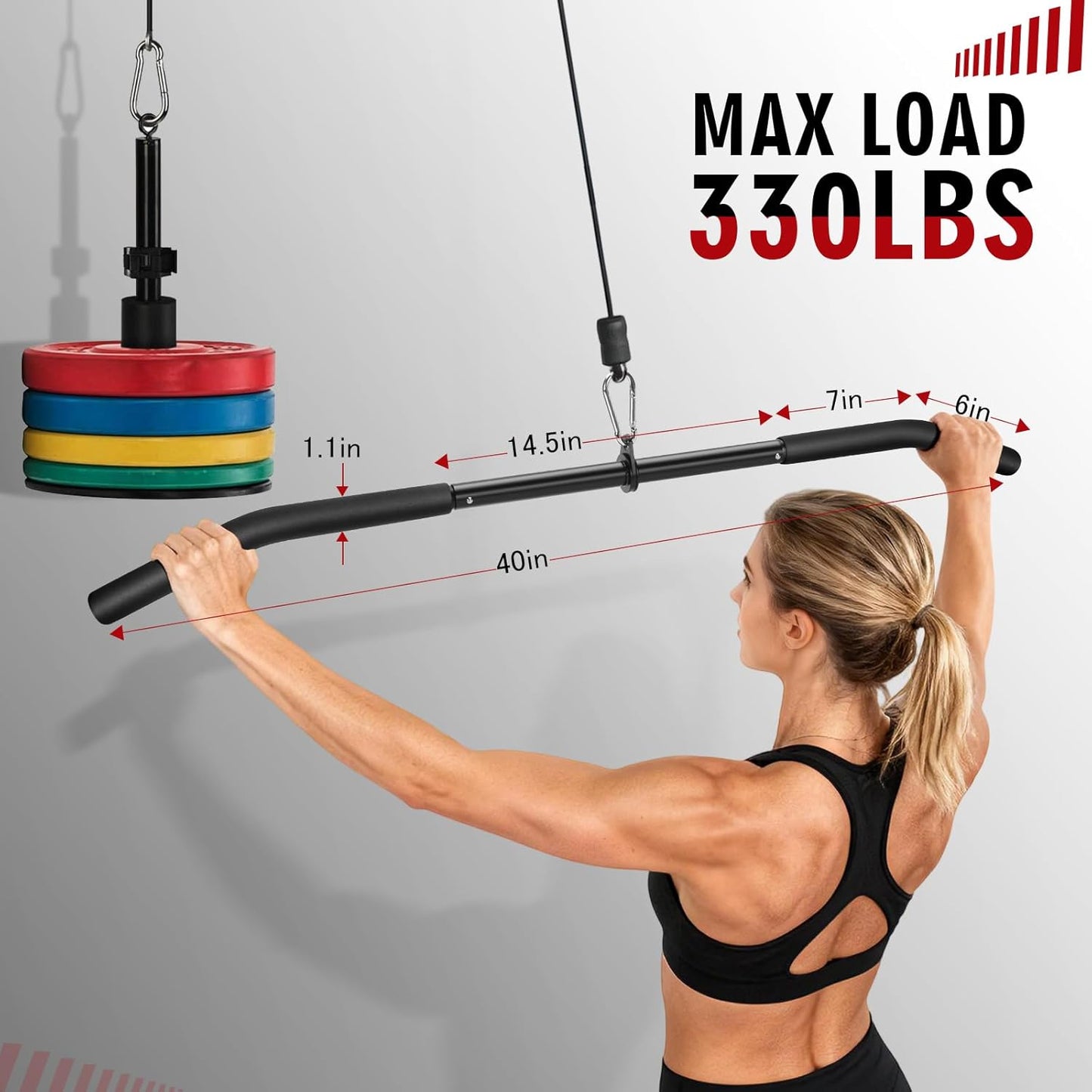 39.7'' Lat Pulldown Bar with 360° Rotation, Curl Tricep Press Down for Strength Workouts