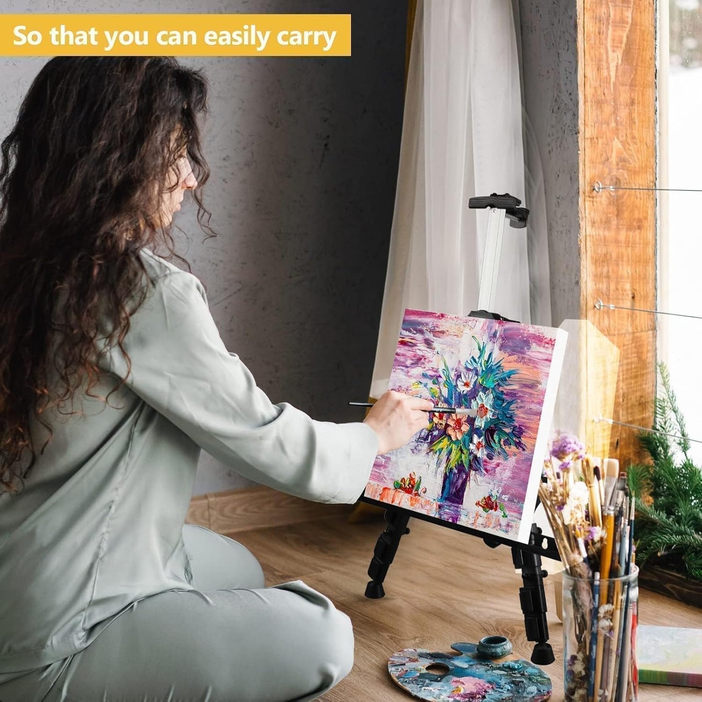 Art Easel Stand for Painting and Sign - RRFTOK Aluminum 66 Inch Metal Tripod Adjustable Portable Easels for Display - Canvas Stand for Table Top Floor Drawing for Artists Adult Holder or Teen