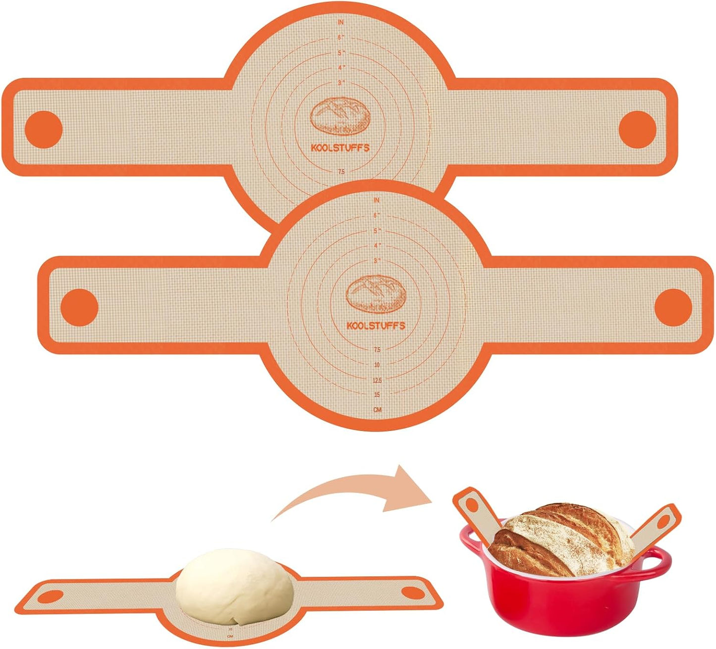 Koolstuffs Silicone Bread Sling for Dutch Oven, Nonstick ＆ Reusable, 2 Pack | Non-Stick & Easy Clean, Reusable Sourdough Mat, Sourdough Bread Baking Supplies, Tools & Accessories