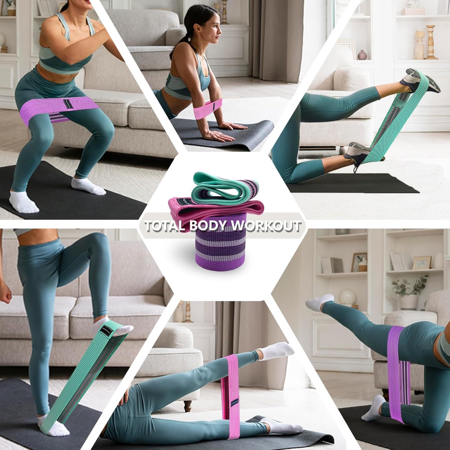 Fabric Resistance Bands, 3 Levels for Workout, Leg Strength Training, Rehab, Yoga