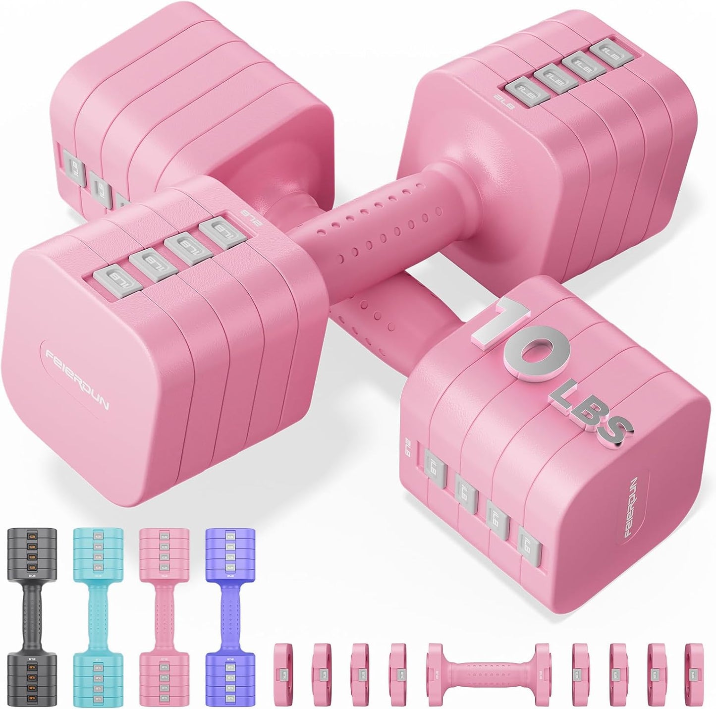 FEIERDUN DB3 5-in-1 Adjustable Dumbbell Set of 2 for Women and Men