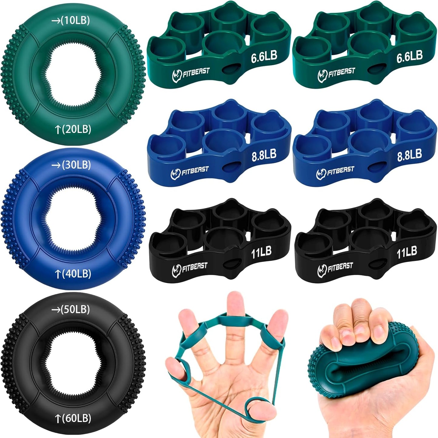 FitBeast Grip Strength Trainer - 9-Piece Hand Rehab Kit for Wrist, Finger & Forearm