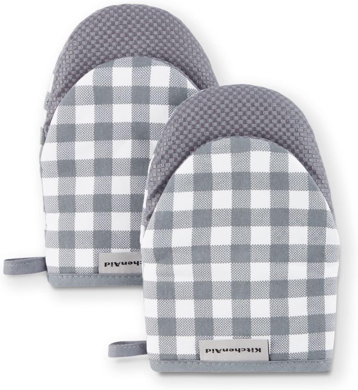 KitchenAid Gingham Mini Oven Mitt 2-Pack Set, Milkshake Tan, 5.5"x8"