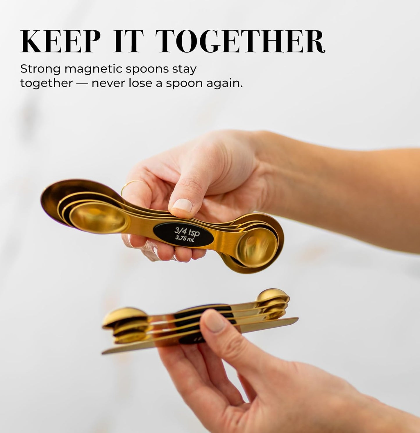 Styled Settings Magnetic Measuring Spoons Set, Gold | Stainless Steel Gold Measuring Spoons for Cooking and Baking - Cute and Durable Gold Kitchen Accessories - Great for Gifting