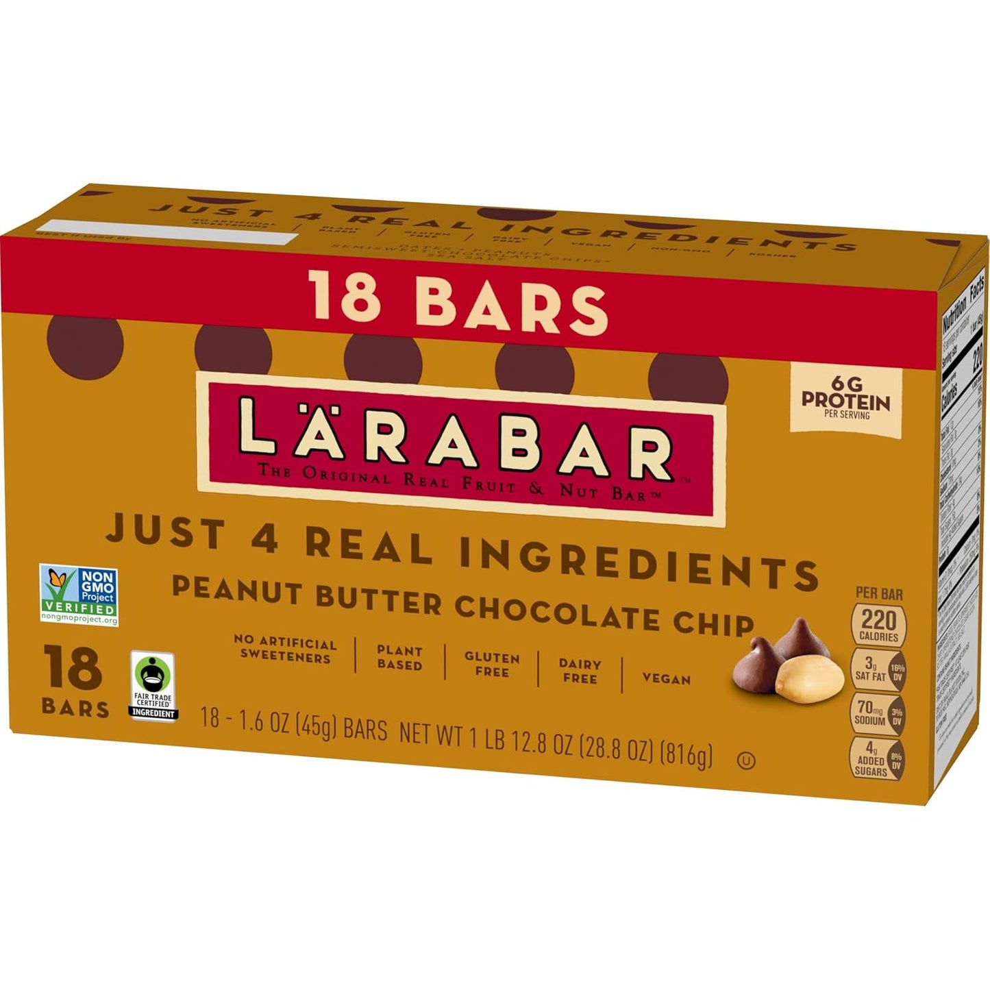Larabar Peanut Butter Chocolate Chip Bars, 18 Count, 28.8 oz, Gluten Free and Vegan