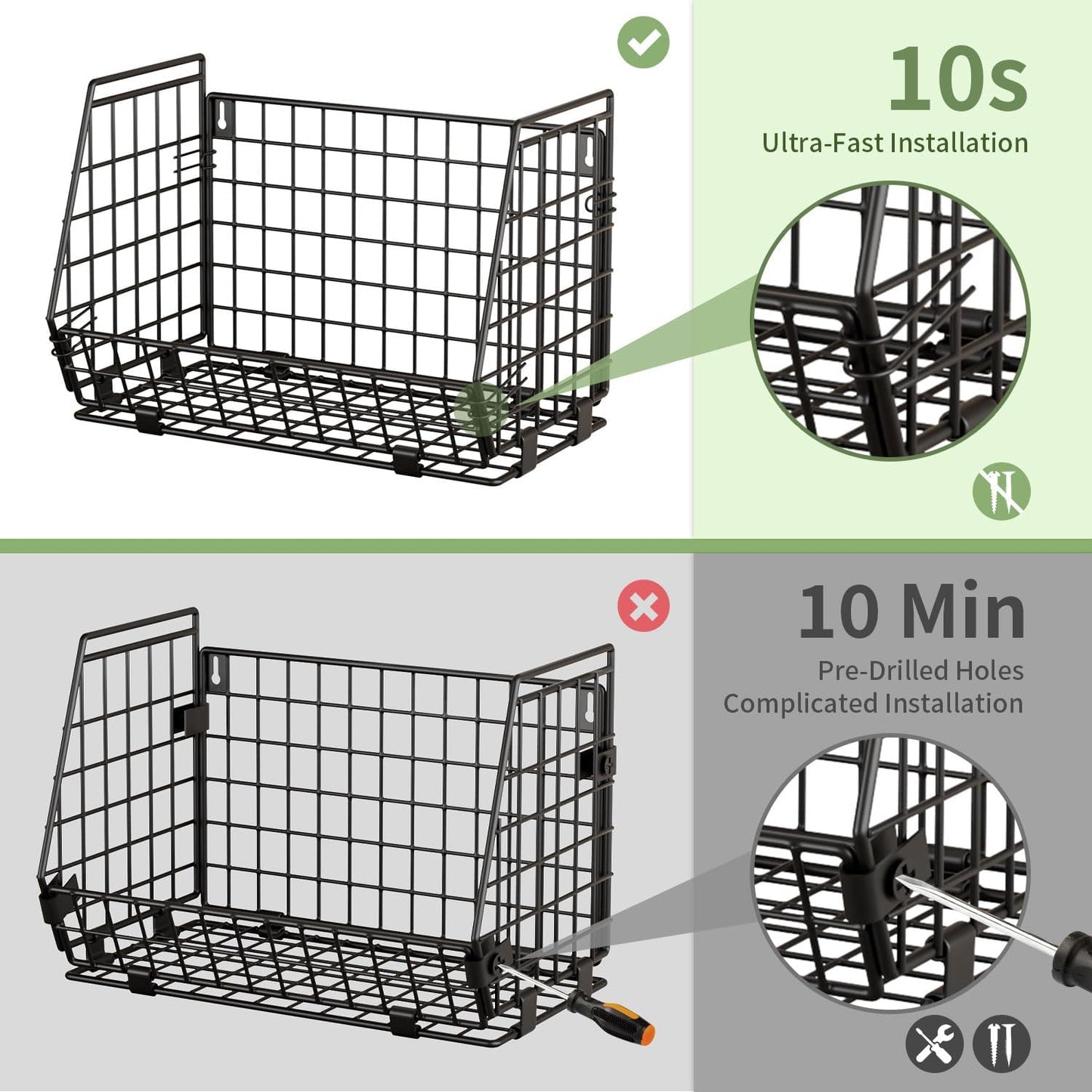 Hanging Fruit Basket for Kitchen, 3 Pack Vegetable Produce Basket | Wall Mounted & Countertop Wire Storage Basket for Potato Onion Fruits Vegetables, Pantry Organizers Storage
