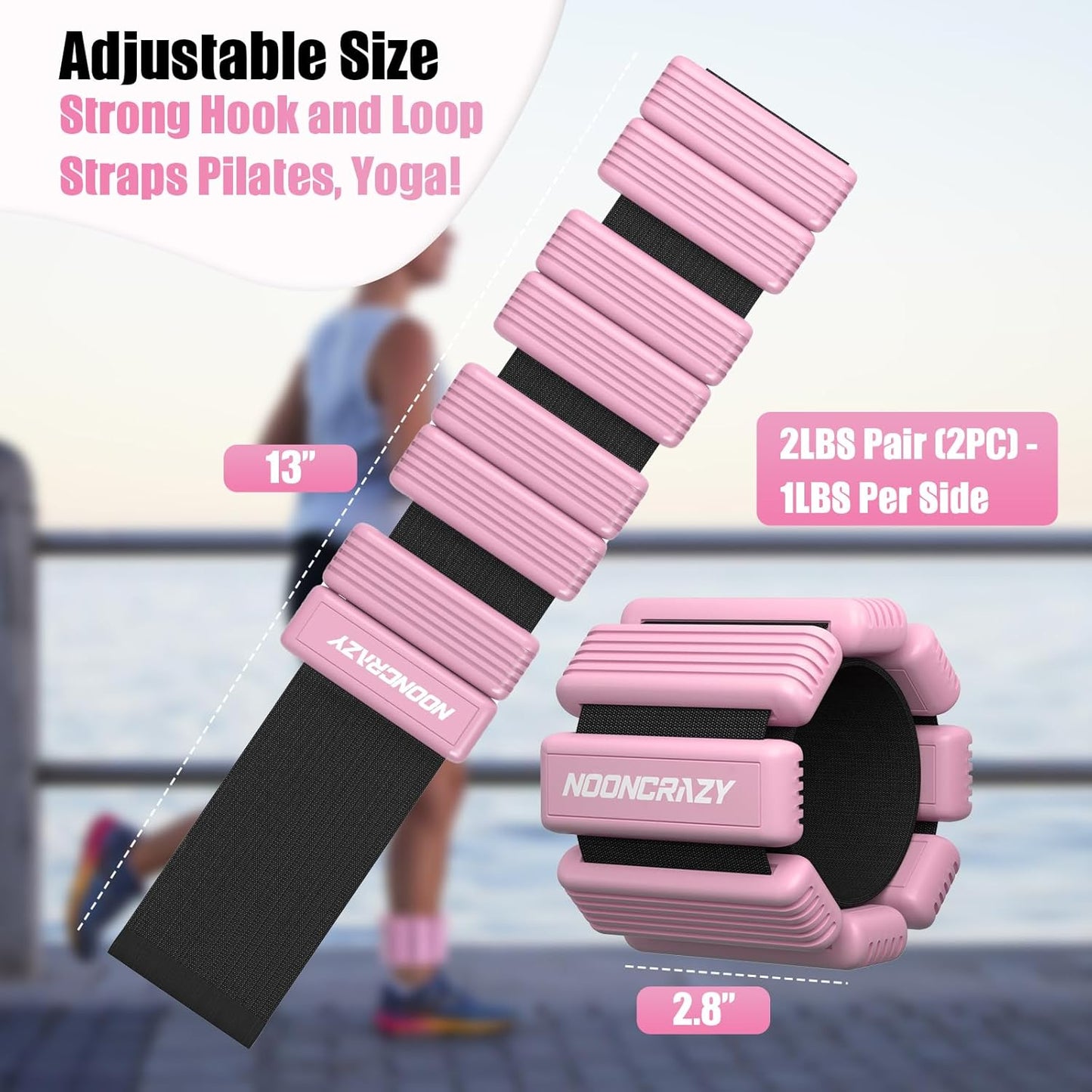 Adjustable Wrist & Ankle Weights Set for Women - Silicone Waterproof 1 lb/2.2 lbs Pair