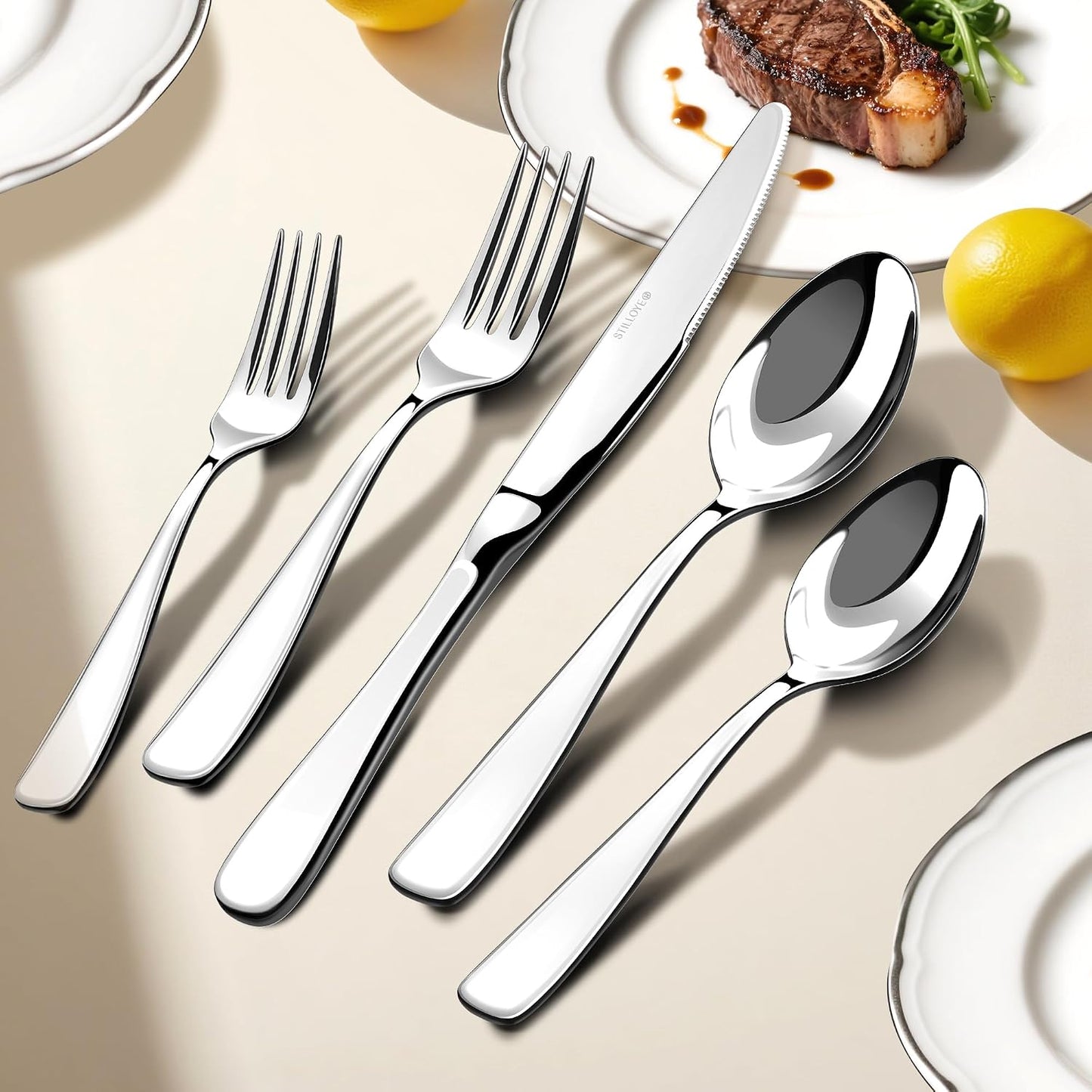 18/10 Silverware Set for 8, 40 Piece Stainless Steel Flatware Set Cutlery | Rust Proof Mirror Polished knives Forks Spoons Utensils, Dishwasher Safe for Dinner Home Kitchen,Wedding Party