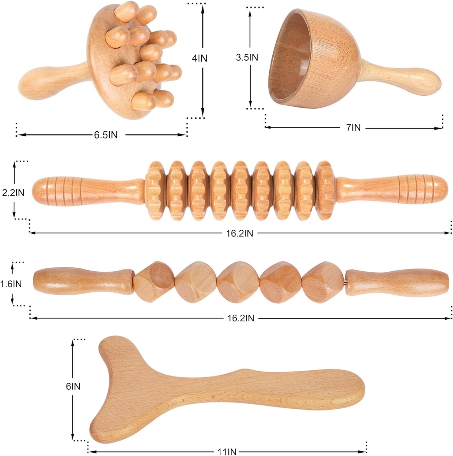 Komogir Wood Therapy Massage Tools 5-in-1 Lymphatic Drainage Massager Kit