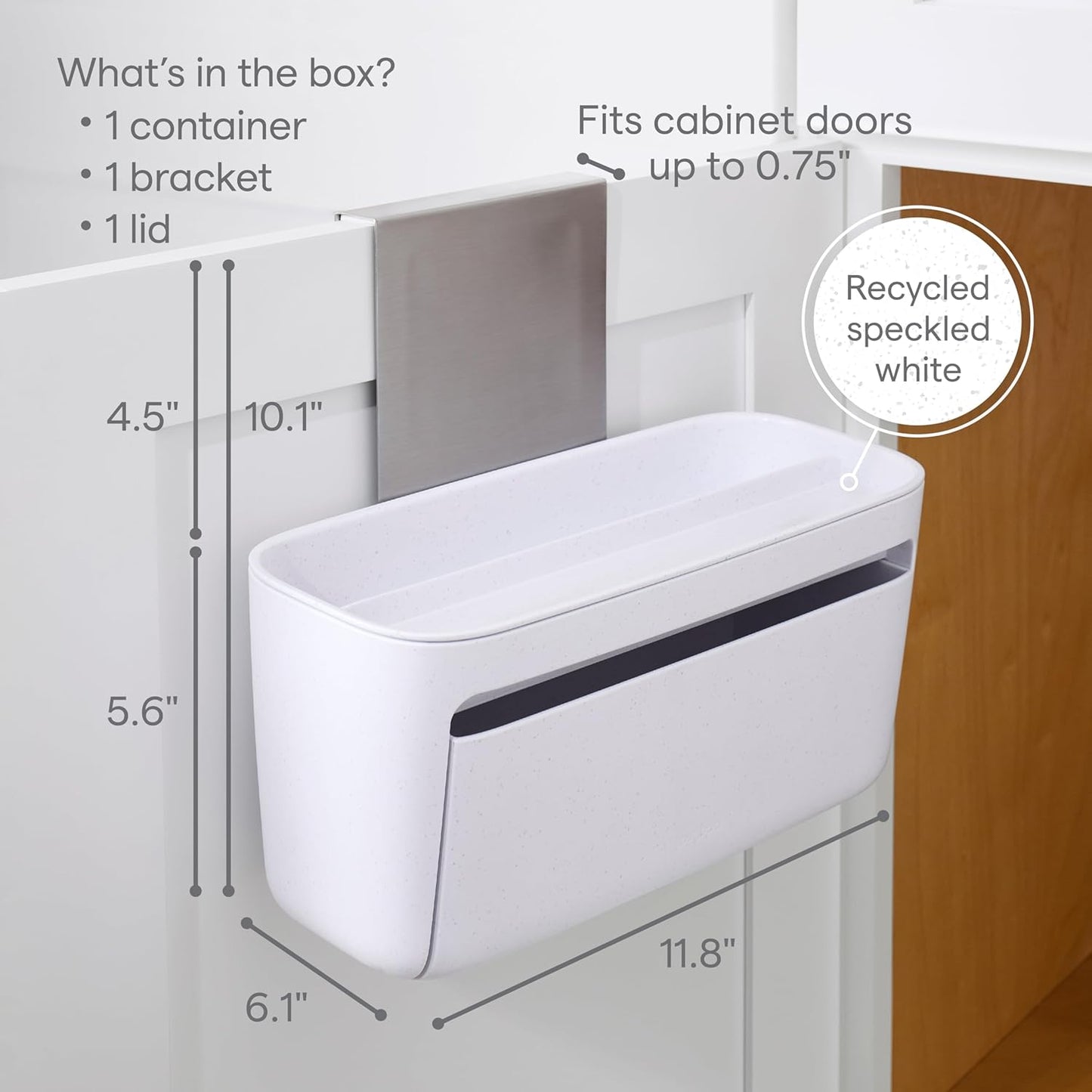 YouCopia DoorStash™ Dishwasher Pod Holder with Lid, Hanging Storage Container for Detergent, Speckled White
