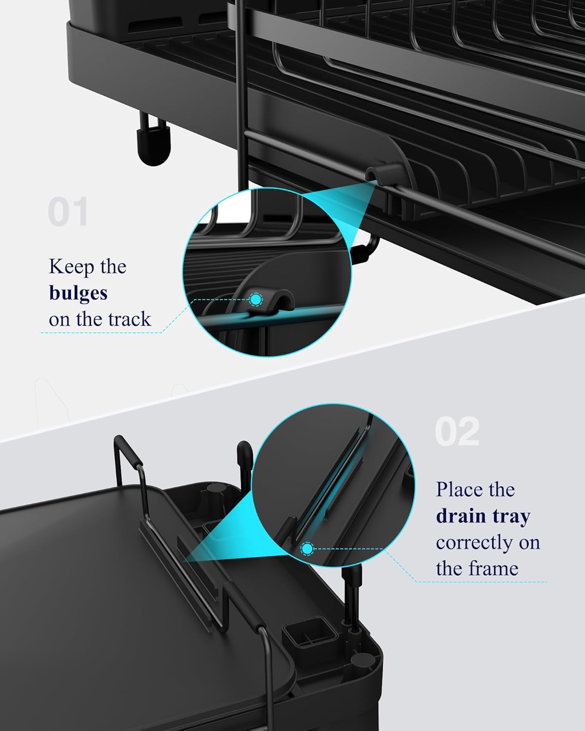 Kitsure Extendable Dish Drying Rack, 19.2"-26.7" L x 12.9" W, Black | Large Dish Rack, Multifunctional Dish Rack for Kitchen Counter, Anti-Rust Dish Drainers with Cutlery & Cup Holders