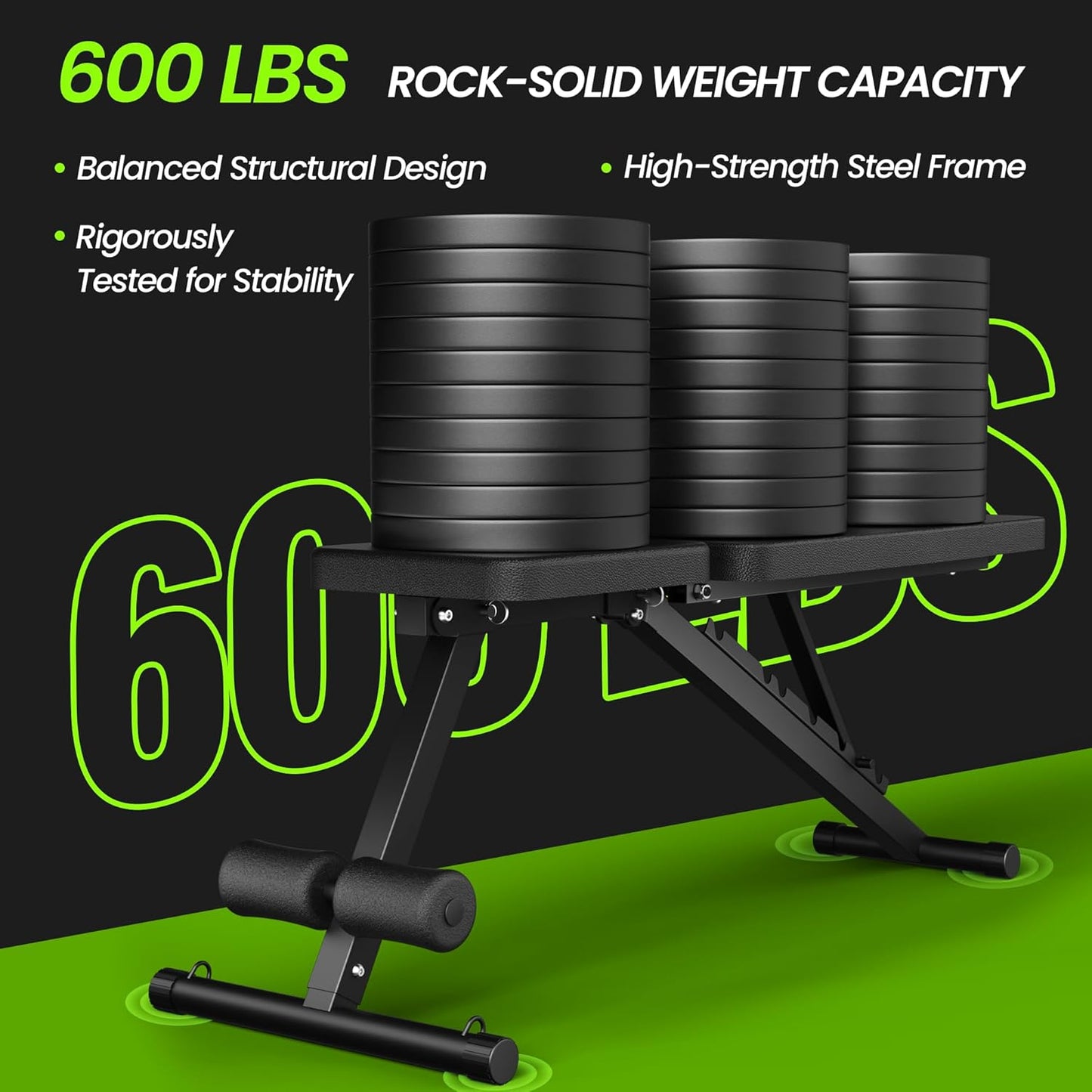 Adjustable Weight Bench for Home Gym, 600LBS Capacity, Foldable Workout Bench