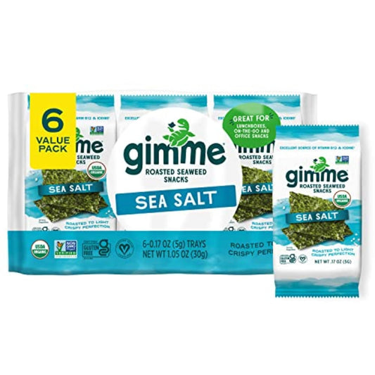 Gimme Seaweed Organic Premium Roasted Seaweed Snacks, Sea Salt, 6 Count