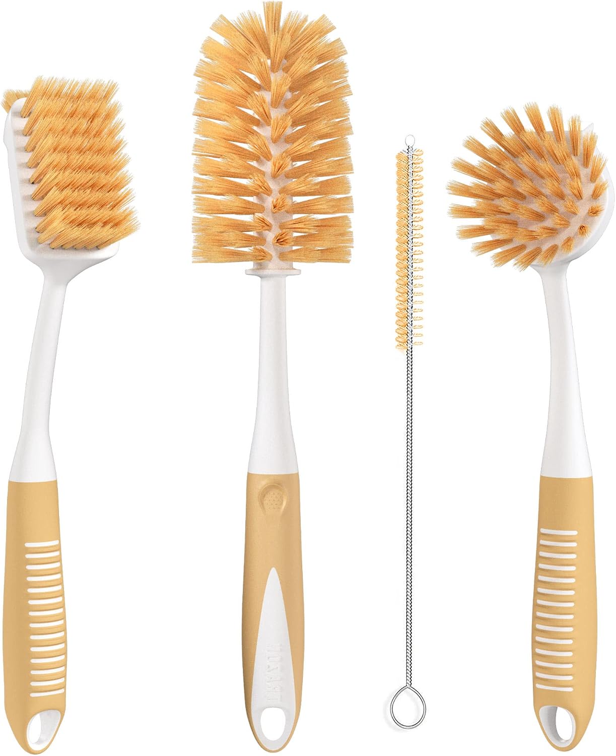Dish Brush Set of 4 - Kitchen Scrub Brushes with Non-Slip Long Handle for Cleaning, Scrubber, Dishwashing, Dishes, Bottles, Straws, Cups, Pots & Sink, Black