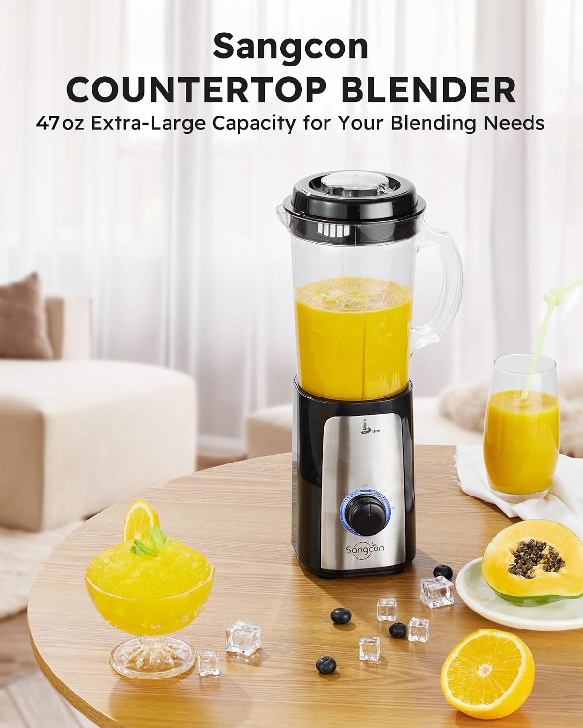 Sangcon Blenders for Kitchen, 5-in-1 Food Processor Combo for Smoothies Set | BPA-Free 47oz Pitcher, 2.5-Cup Bowl, 18/11oz Cups, 3 Blades; Housewives Prep Shakes, Meat, Sauces, Salsa, Coffee, Dry Spices