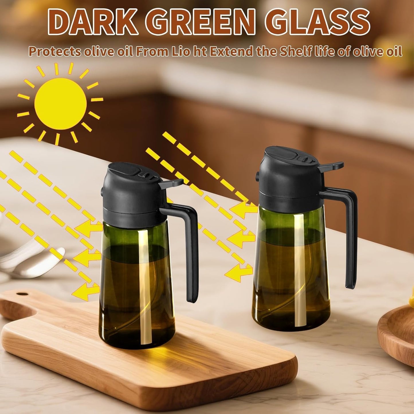 SWEET VIEW Olive Oil Sprayer for Cooking 16oz/470ml | Glass Light-Proof Oil Pourer for Kitchen with Stickers for Air Fryer, Cooking, Salad, BBQ with Stickers