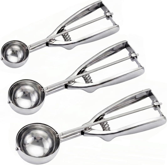 Ice Cream Scoop, 3Pcs Cookie Scoop Set, 18/8 Stainless Steel Cookie Dough Scoop, Cookie Scoops for Baking Set of 3, Ice Cream Scooper with Trigger Release, Cookie Scooper for Baking