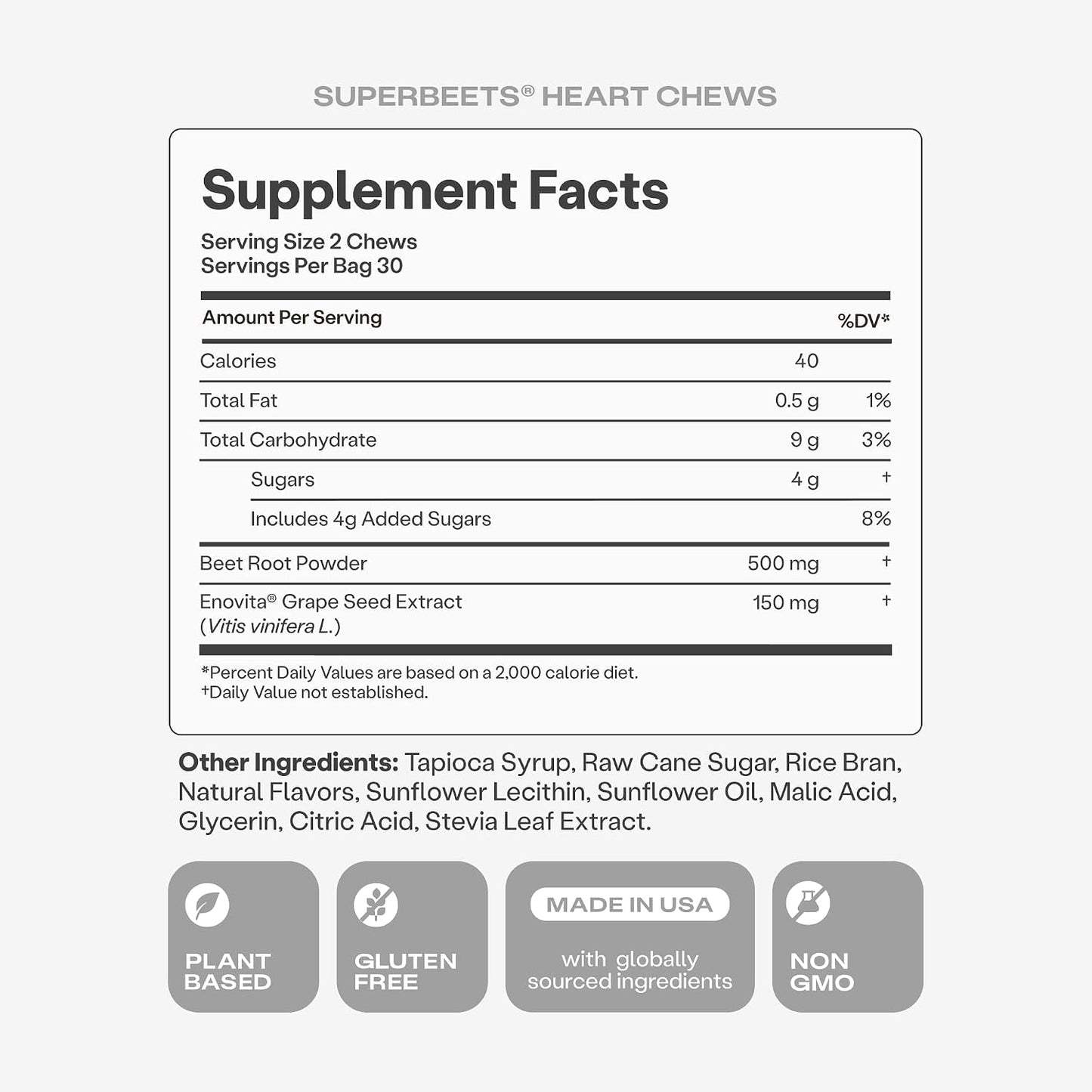 humanN SuperBeets Heart Chews, Beet Root Powder Support Energy Supplement, Nitric Oxide and Blood Pressure Support, Grape Seed Extract & Non-GMO, Heart Health, Pomegranate Berry Flavor, 60 Count