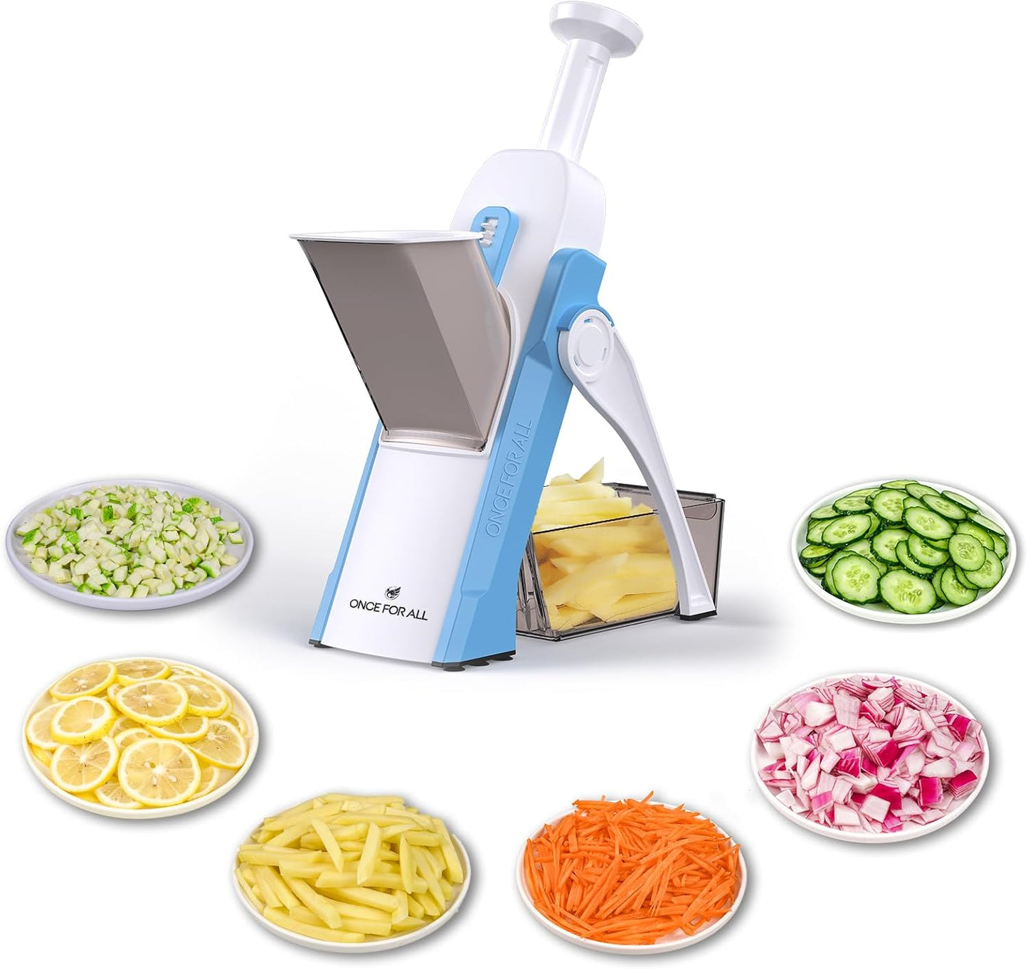 ONCE FOR ALL Safe Mandoline Slicer Kitchen, All in 1 Vegetable Slicer, Gray | Adjustable Thickness, Potato Slicer Veggie Chopper, Strips Julienne Dicer, French Fry Cutter, Dishwasher Safe, Kitchen Gift