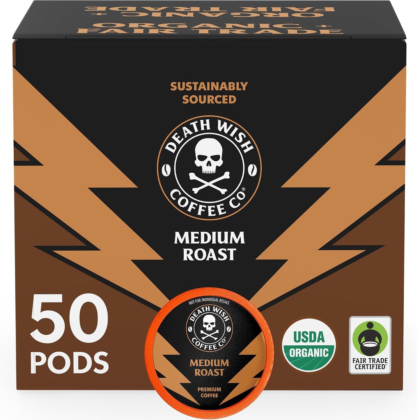 Death Wish Coffee Medium Roast Single Serve Pods 50 Count