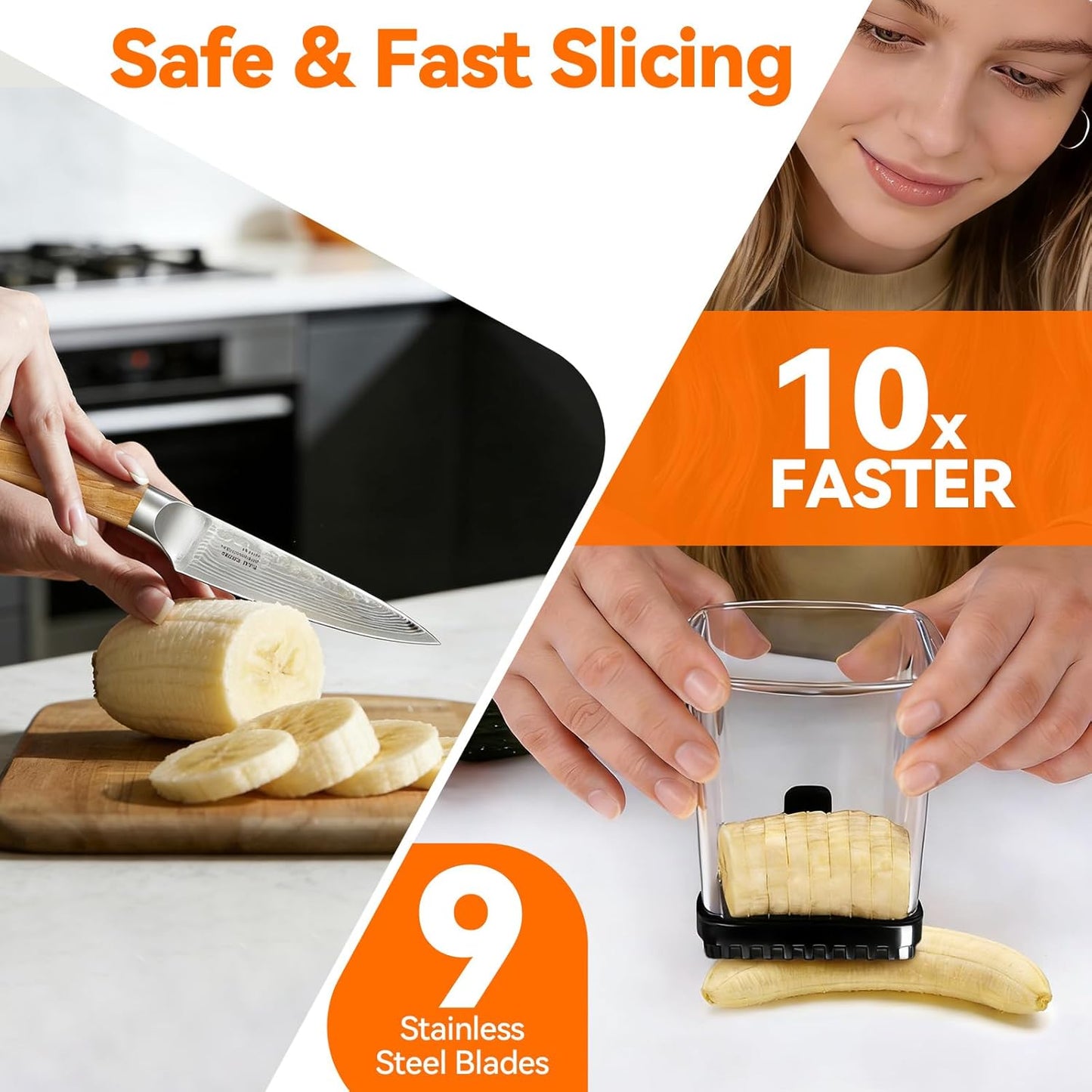 Fruit Slicer Cup for Strawberry, Banana, Hard-Boiled Egg - Detachable Cutter with Push Plate - 304 Stainless Steel Blade - Rapid & Safe Slicing Kitchen Gadget for Quick Meal Prep (Black)