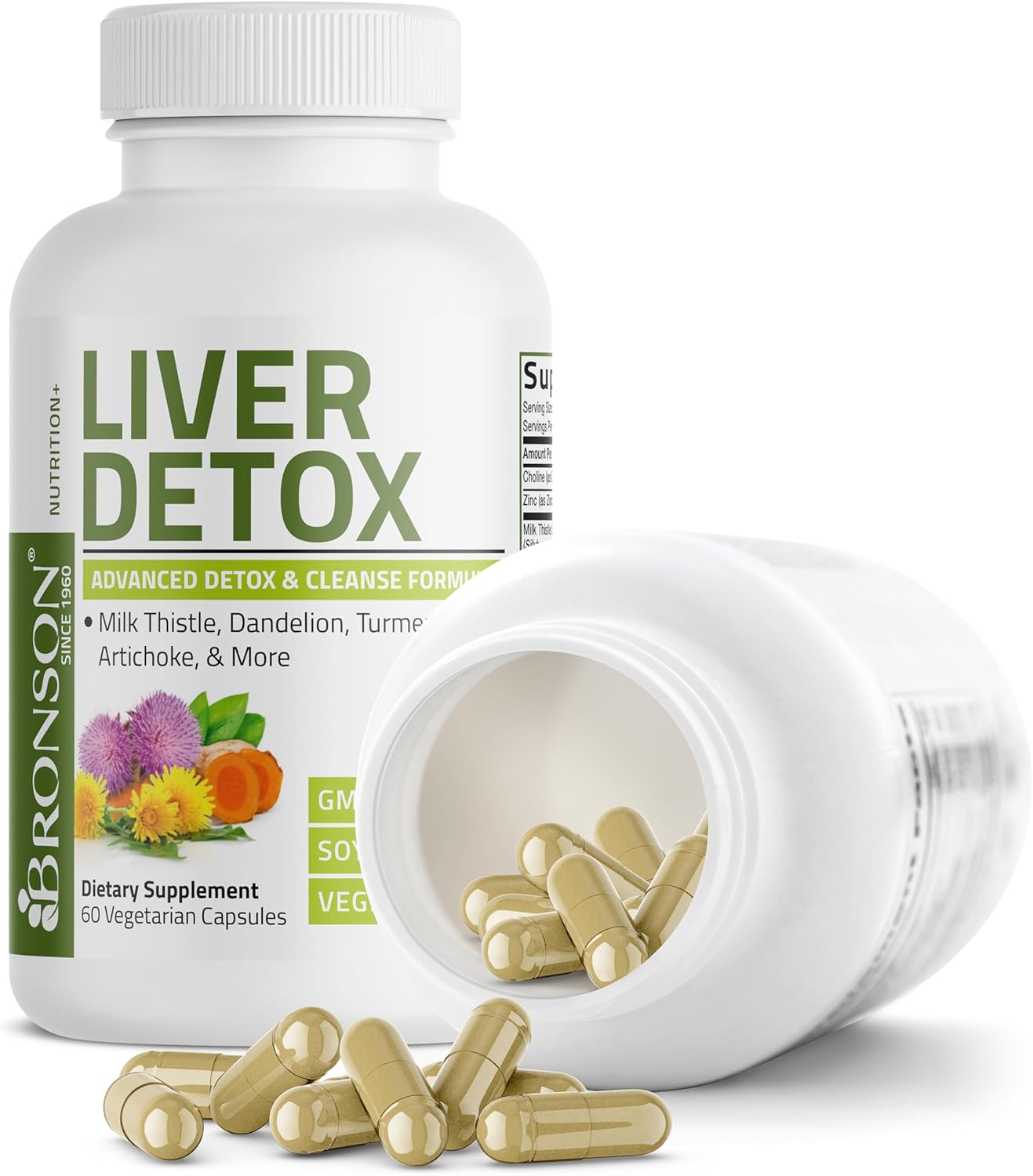 Bronson Liver Detox Advanced Detox & Cleansing Formula Supports Health Liver Function with Milk Thistle, Dandelion Extract, Turmeric, Artichoke Leaf & More, Non-GMO, 60 Vegetarian Capsules