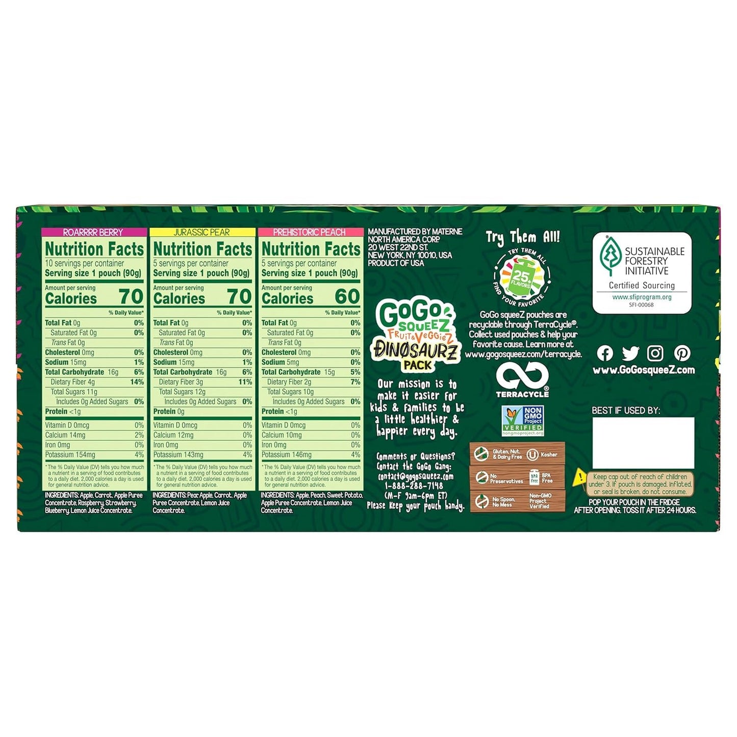 GoGo squeeZ No Sugar Added Fruit & veggieZ Applesauce and Puree Variety Pack, 20 Pouches, 3.2 oz Each