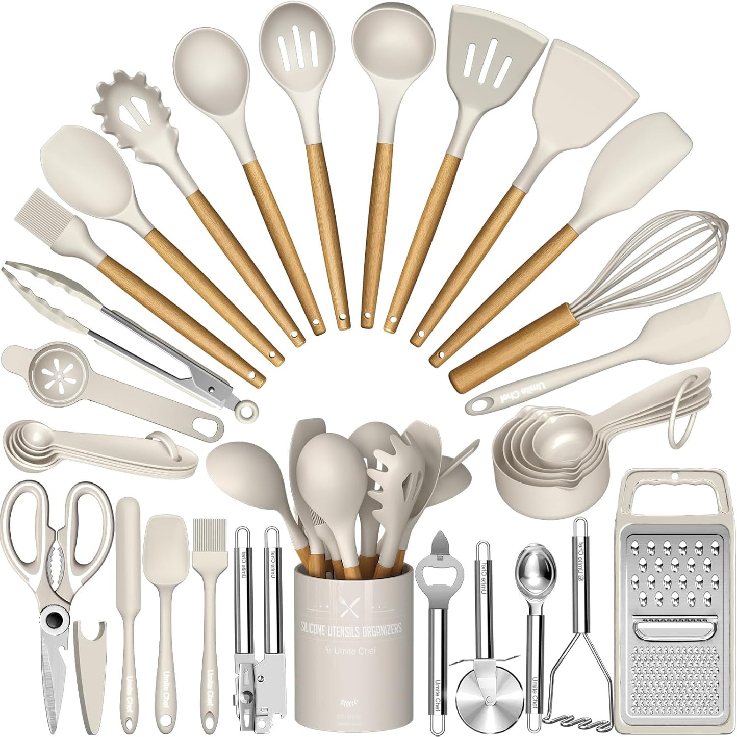 Umite Chef 34‑Piece Silicone Cooking Utensils Set with Holder – Heat‑Resistant Non‑Stick
