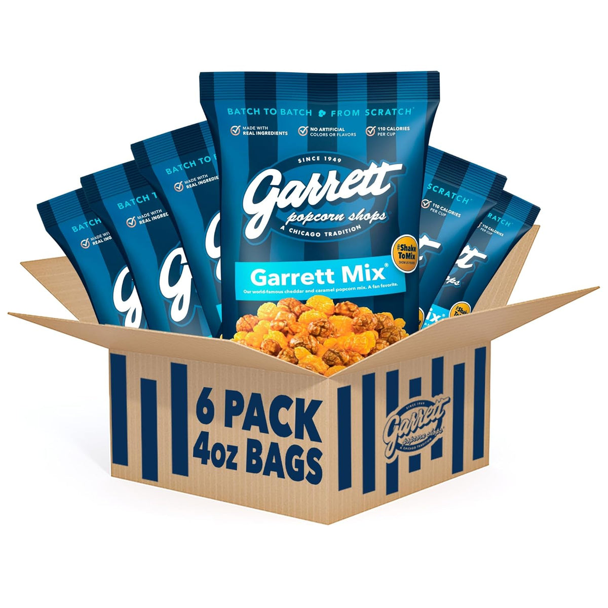 Garrett Popcorn Mix, 4 Ounce Bags, Pack of 6, Classic Chicago Style Cheese and Caramel Popcorn