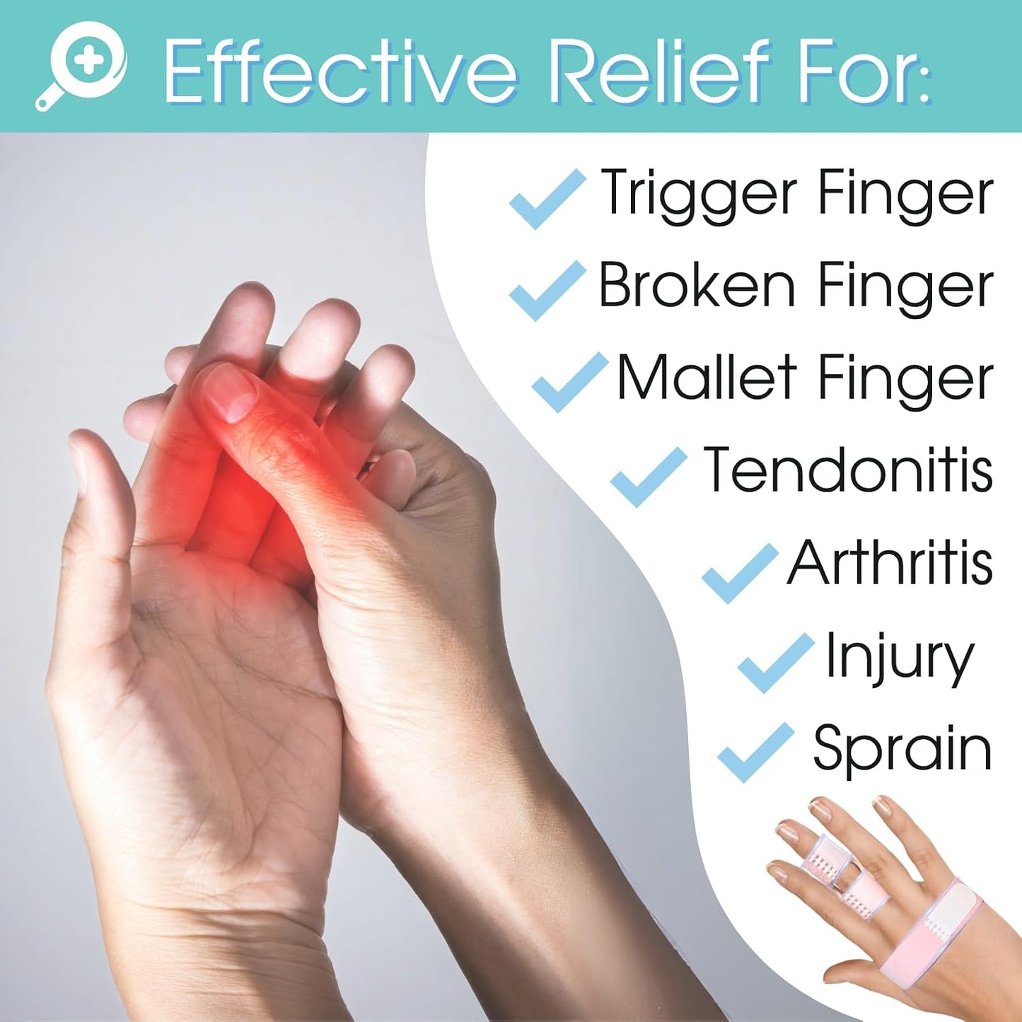 Finger Splint, Adjustable Finger Brace for Index, Middle, Ring Fingers, Pain Relief and Support