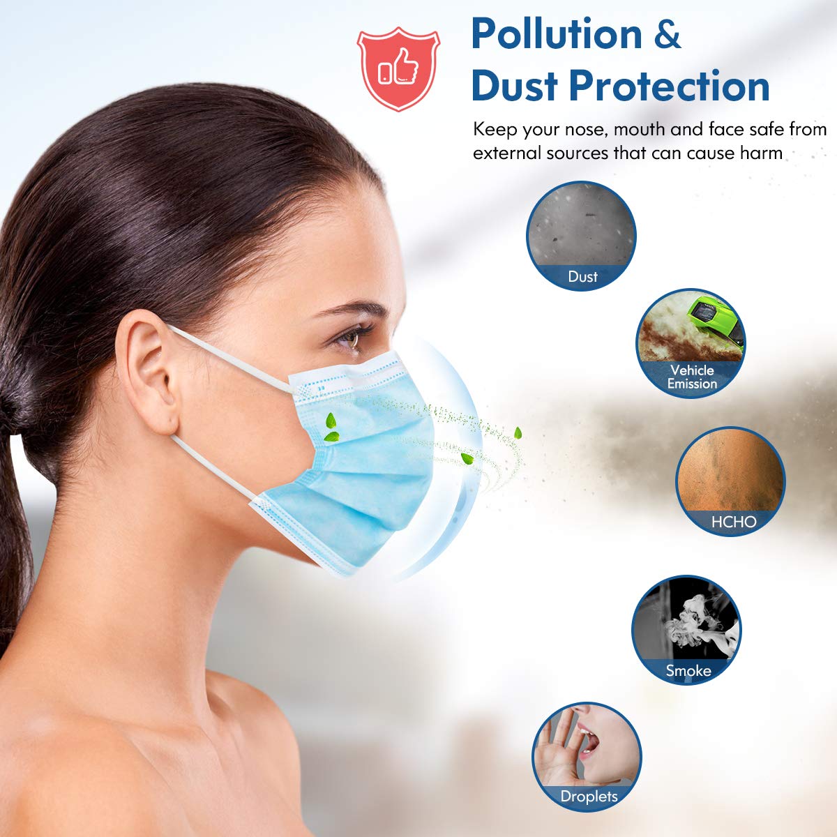 HDFK 3Ply Non-Woven Face Mask Disposable Adults Blue 50Pack with Nose Clip