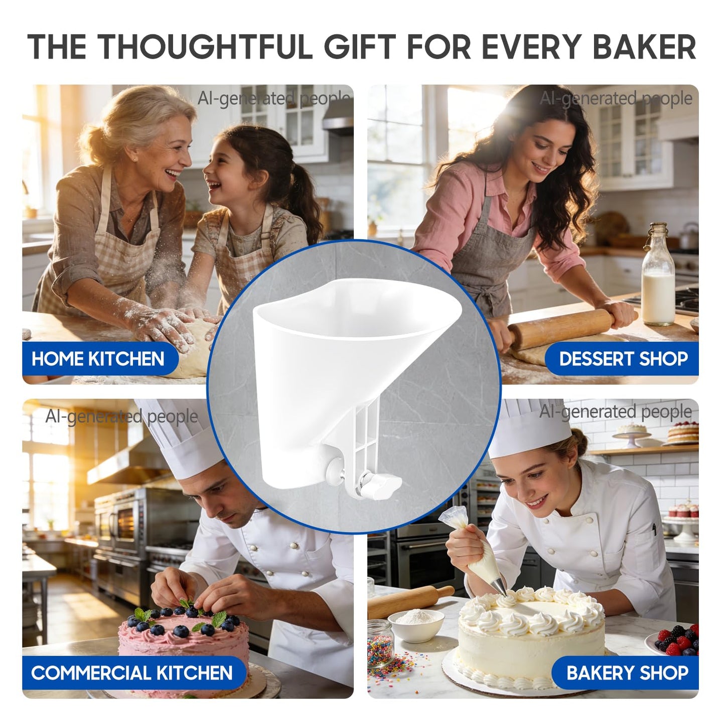 KingofKings Flour Funnel for Kitchen Aid Accessories and Attachments | White Stand Mixer Wide Pouring Chute fits KitchenAid Bowls, Pizza & Cake Prep, Baking Gift & Kitchen Gadgets, Patent Pending