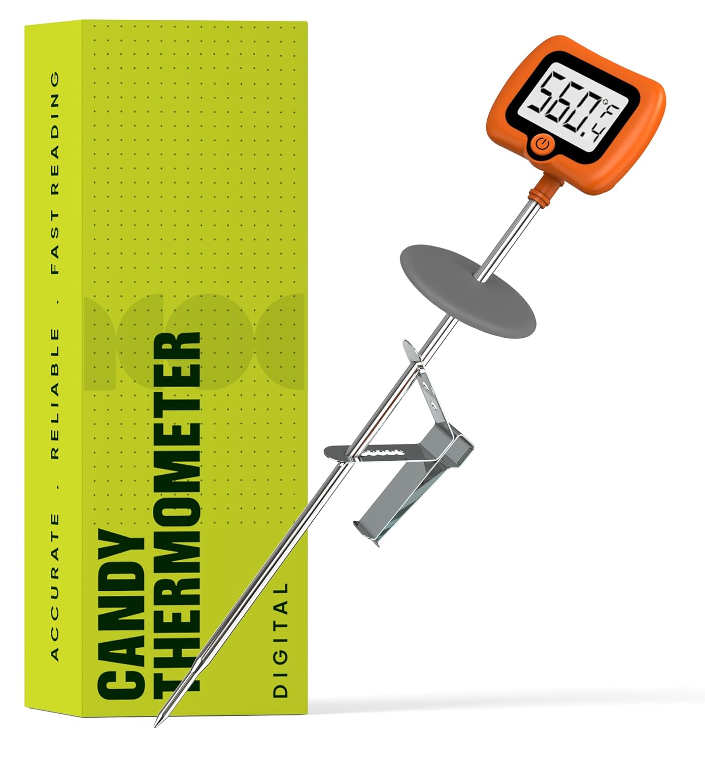 Digital Candy Thermometer with Pot Clip, 10" Long Stainless Steel Probe, Instant Read Kitchen Thermometer for Cooking, Baking, and Candy Making