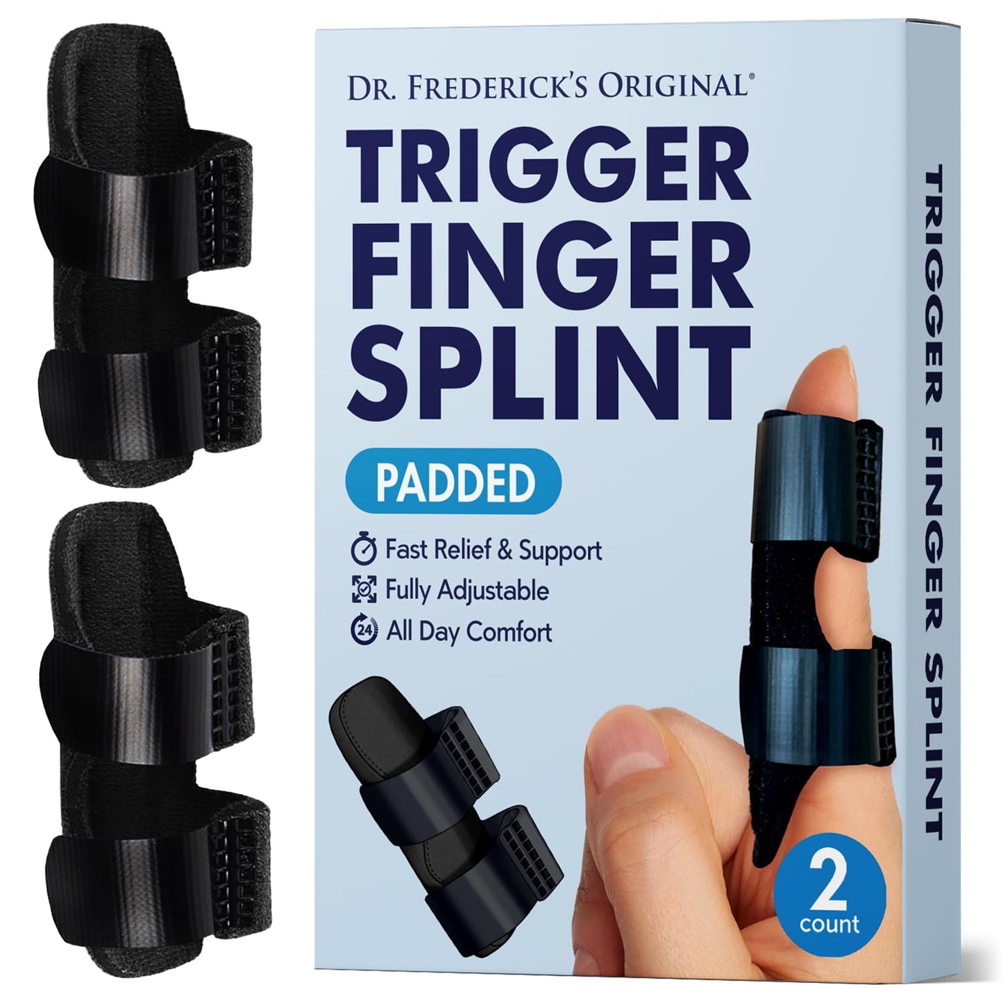 Dr. Frederick's Trigger Finger Splint - Adjustable Finger Brace for Arthritis and Tendonitis - Index, Middle, Ring Fingers - 2 Count