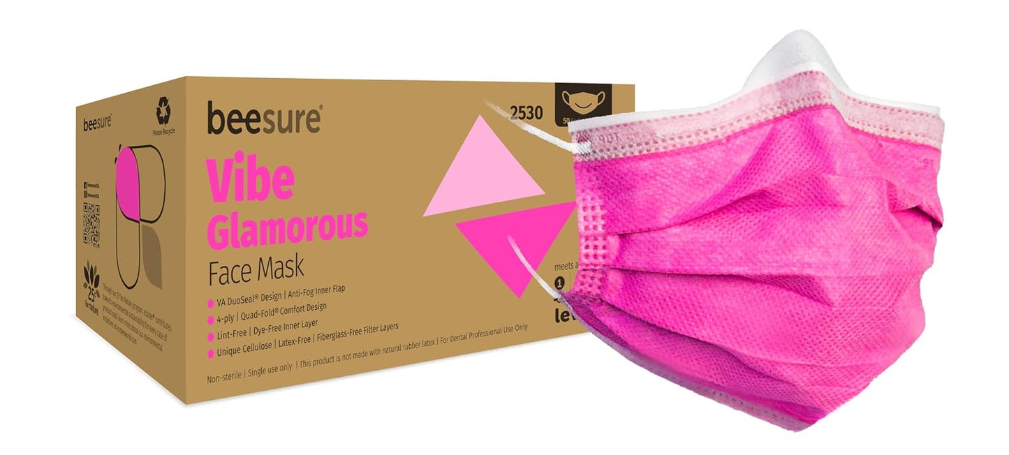 BeeSure Vibe Face Masks, Glamorous Pink, Latex-Free, Pack of 50