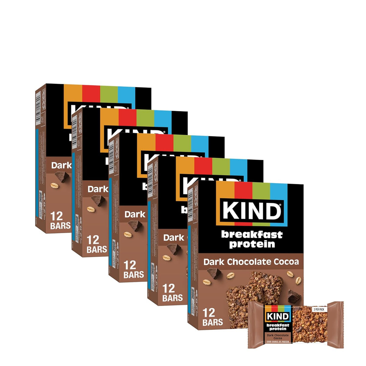 KIND Breakfast Protein Bars, Dark Chocolate Cocoa, Gluten Free, Low Sodium, 8g Protein, 30 Count