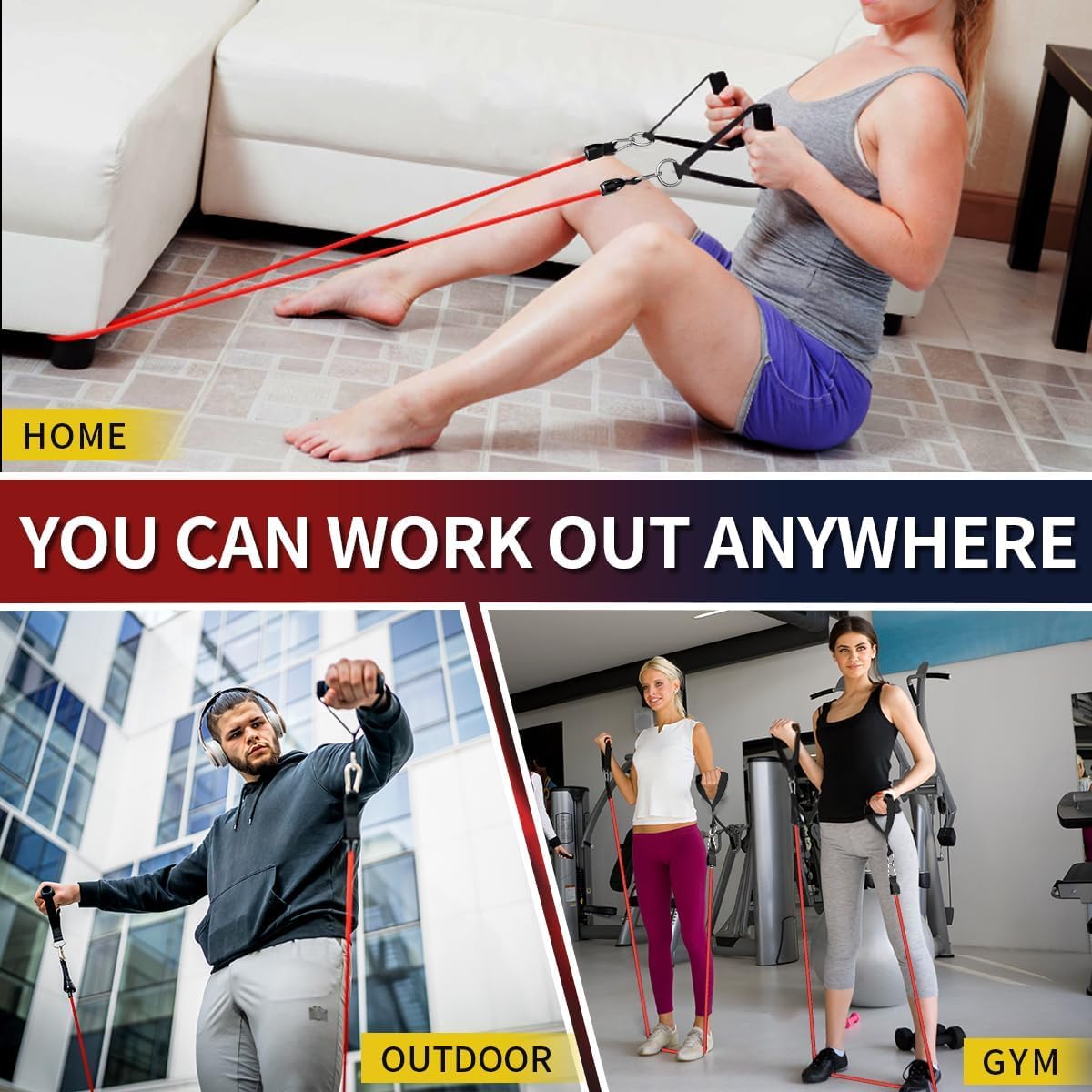 WHATAFIT Resistance Bands with Handles and 5 Adjustable Levels