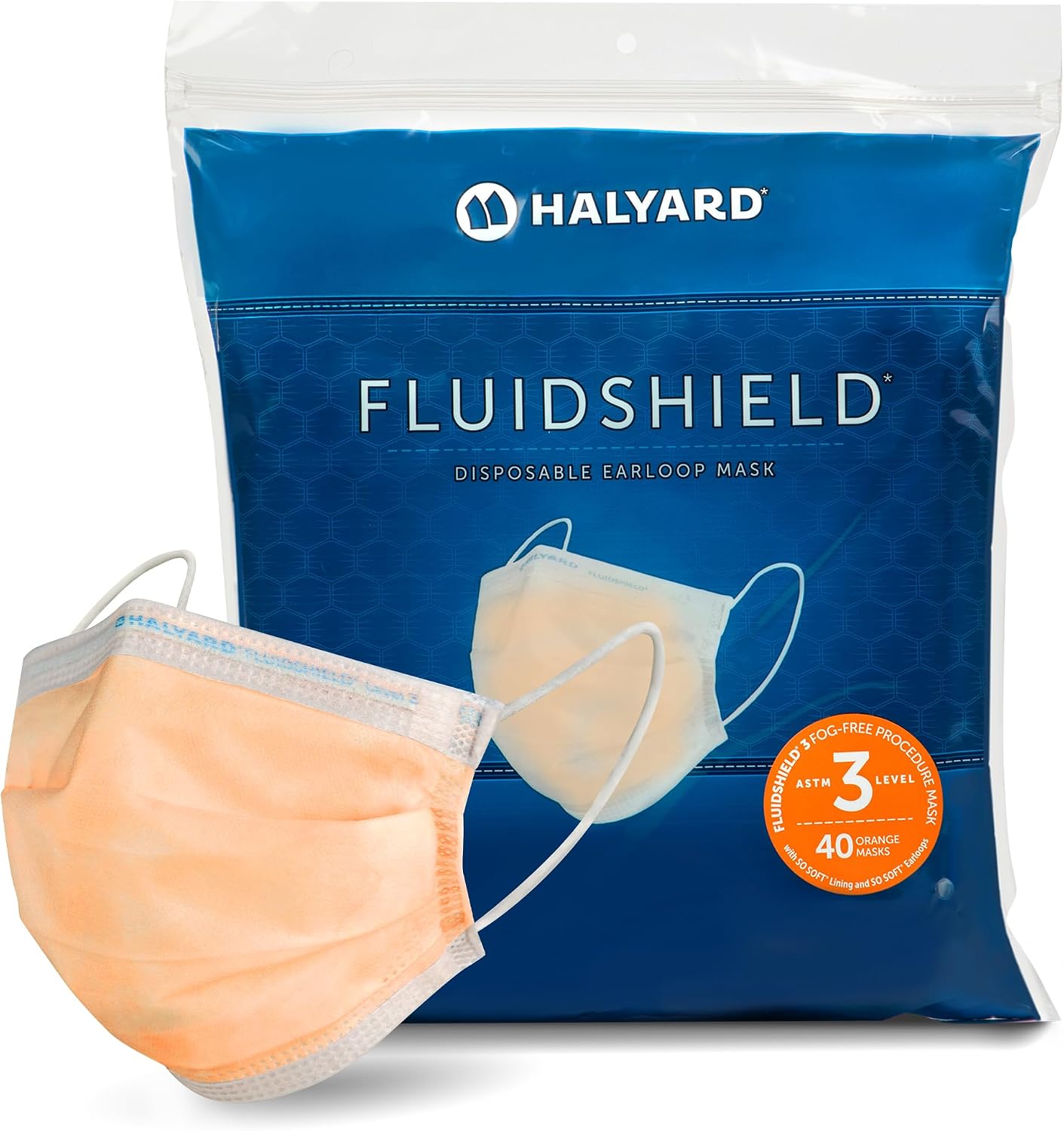 Halyard FluidShield Level 3 Disposable Face Mask with Soft Earloop