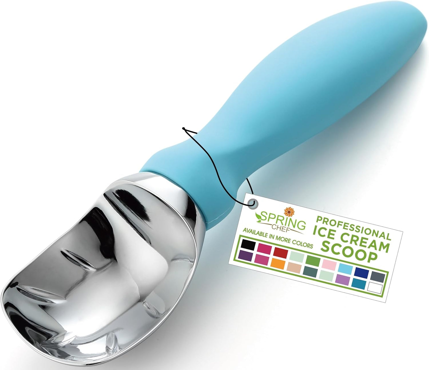 Spring Chef Heavy Duty Metal Ice Cream Scoop with Soft Grip Handle, Black | Professional Ice Cream Scooper for Kitchen, Dishwasher Safe Ice Cream Spoon for Gelato, Sorbet, Cookie Dough, Sundae, Melon