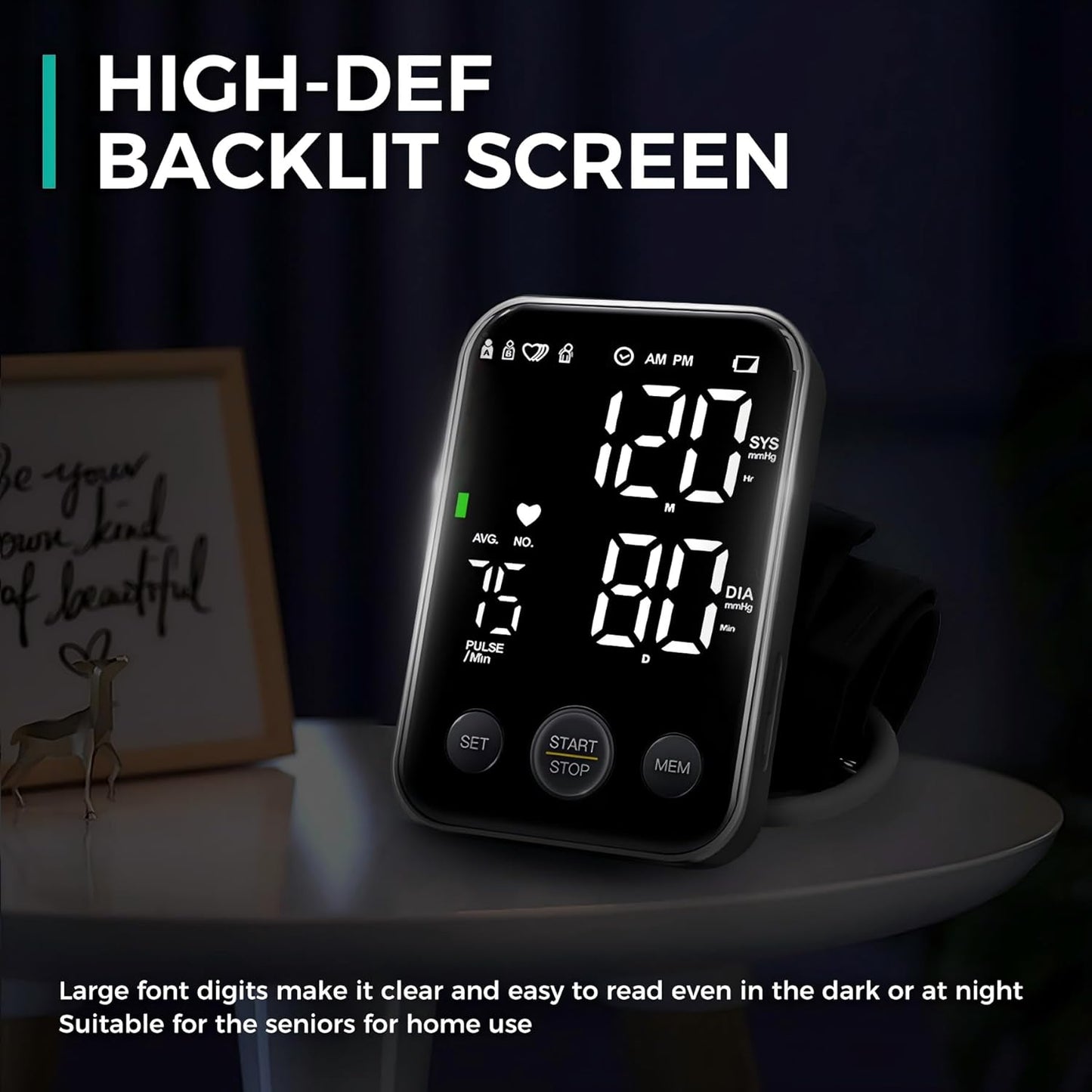 Oklar Upper Arm Blood Pressure Monitor with Large Display and Adjustable Cuff