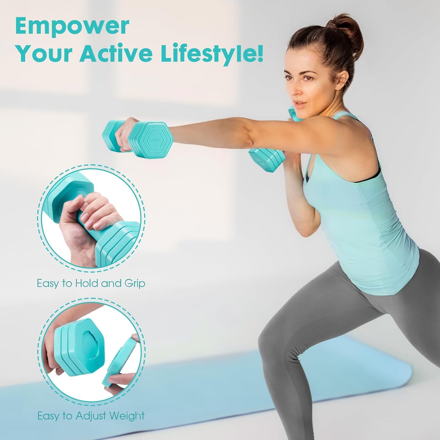 EQUIPRO Adjustable Dumbbell Set for Women, 2lb-5lb Free Weights with Soft Rubber Handle